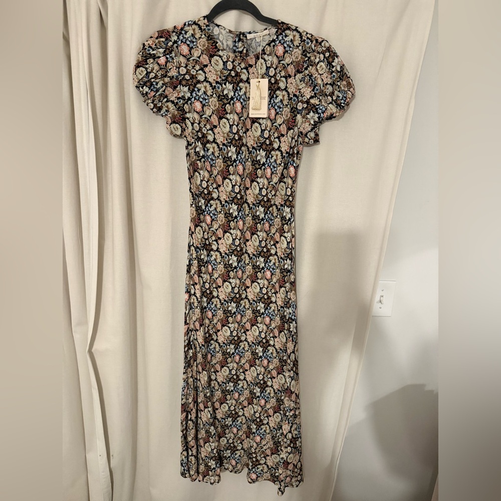 Doen Black Floral Puff Sleeve Maxi Dress